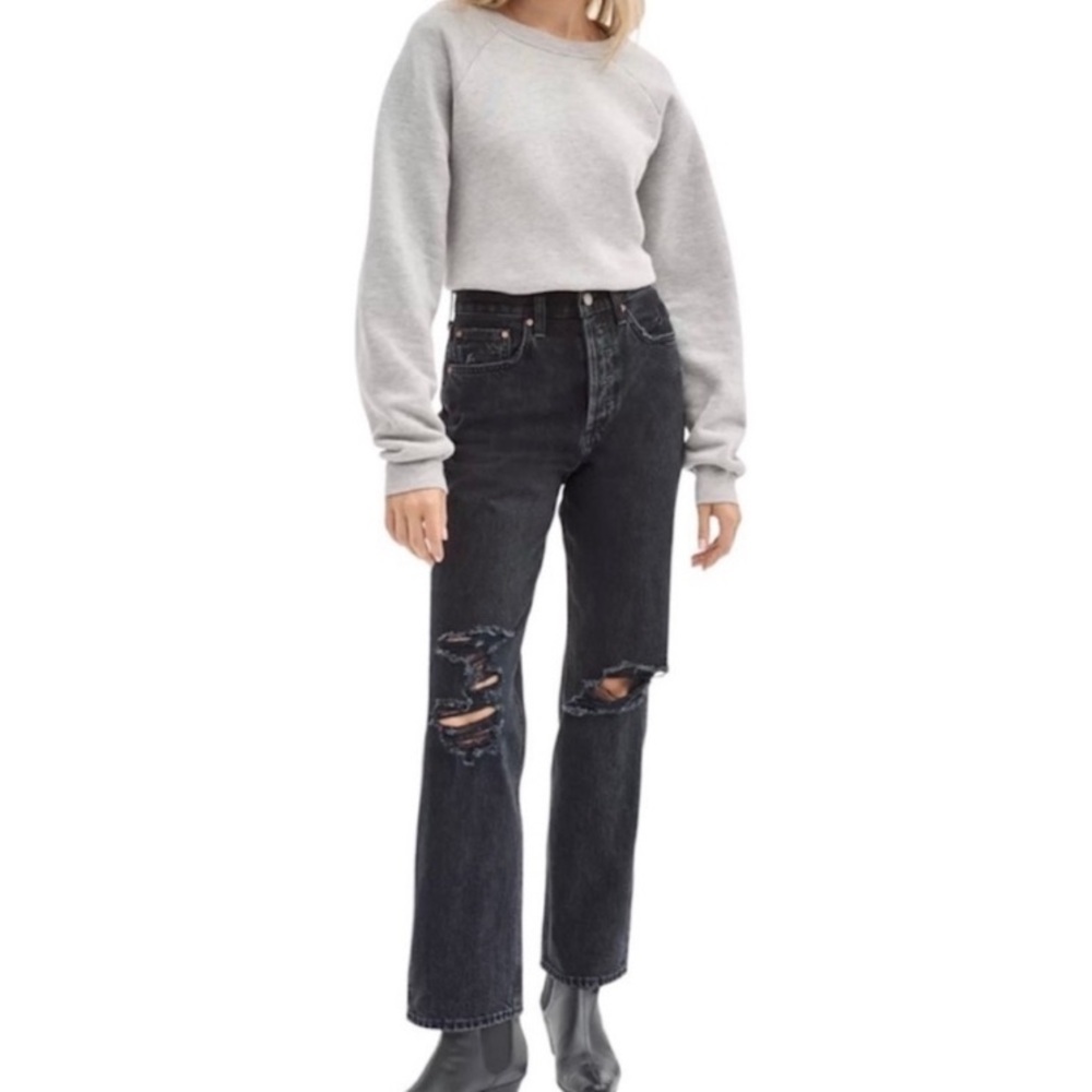 Denim Forum Joni High Rise Loose size 27 29 Long Washed Black Relaxed Fit Denim